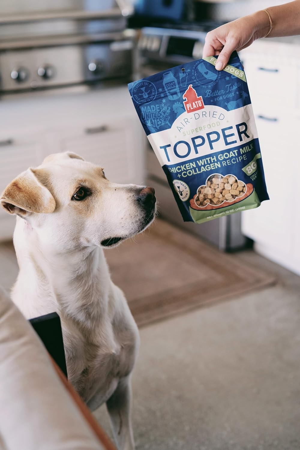 PLATO Pet Treats Air Dried Dog Food Topper, Chicken with Goat Milk & Collagen Recipe, Superfood, Grain Free, Made in The USA, 12oz : Pet Supplies