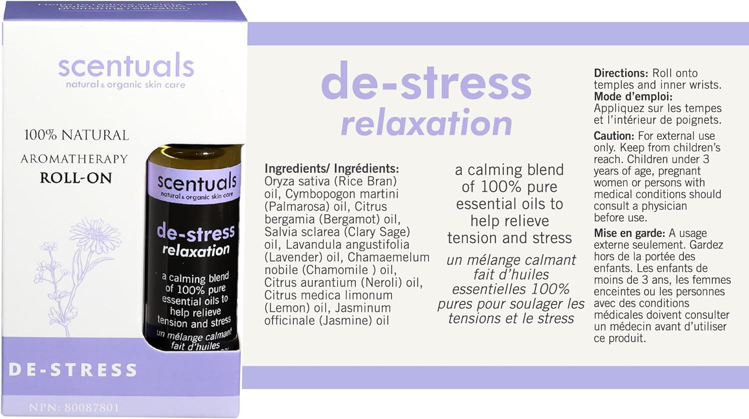 Essential Oil Blend Roll On De-Stress: Lavender Essential Oil, Chamomi
