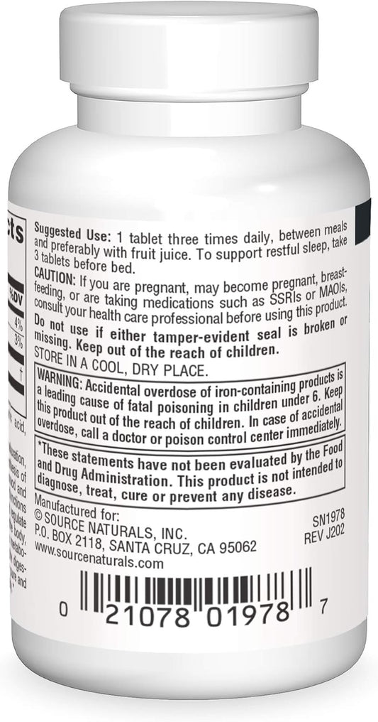 Source Naturals L-Tryptophan, For Mood, Relaxation, And Sleep*, 500Mg - 30 Tablets