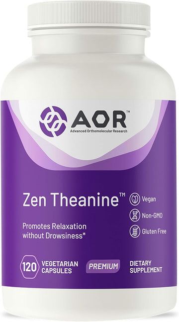 AOR, Zen Theanine, Natural Supplement to Promote Relaxation, Fast-Acting Non-drowsy Formula, Vegan, 120 Capsules (120 Servings)