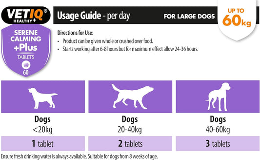 VETIQ Serene Calming Plus+ Tablets For Large Dogs, Helps to Reduce Anxiety in All Scenarios Short & Long Term , 60 Tablets?24913/3566