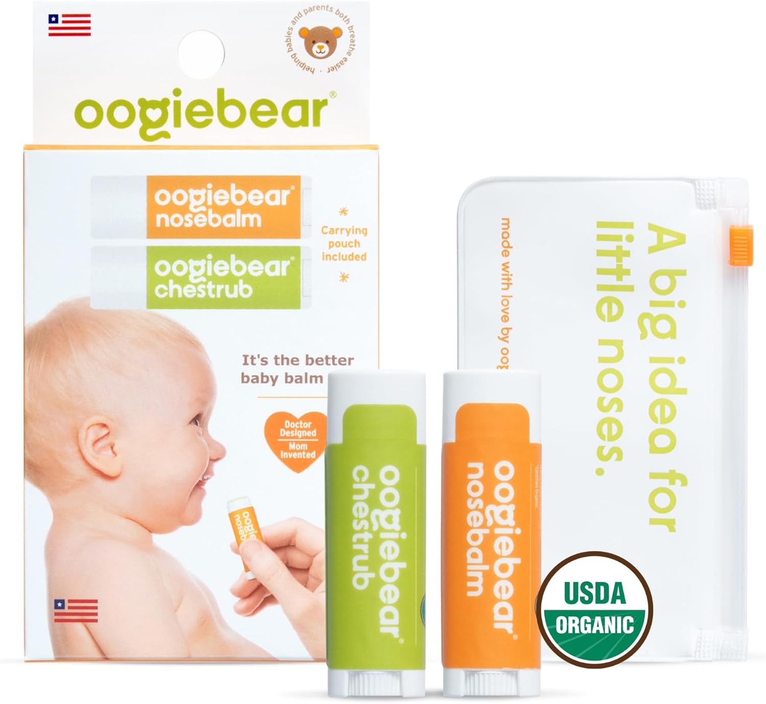 oogiebear Organic Nourishing Body Balm to Relief Dry Itchy Skin - Multipurpose & Sickness, Congestion, Relief Chest Rub, On-The-Go Size with Travel Pouch - 0.2 oz, Safe for Infants, Doctor Made