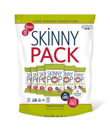 Skinnypop Popcorn, Gluten Free, Dairy Free, Non-Gmo, Healthy Snacks, Skinny Pop Original Popcorn Snack Packs, 0.65Oz Individual Size Snack Bags (6 Count) (Packaging May Vary)