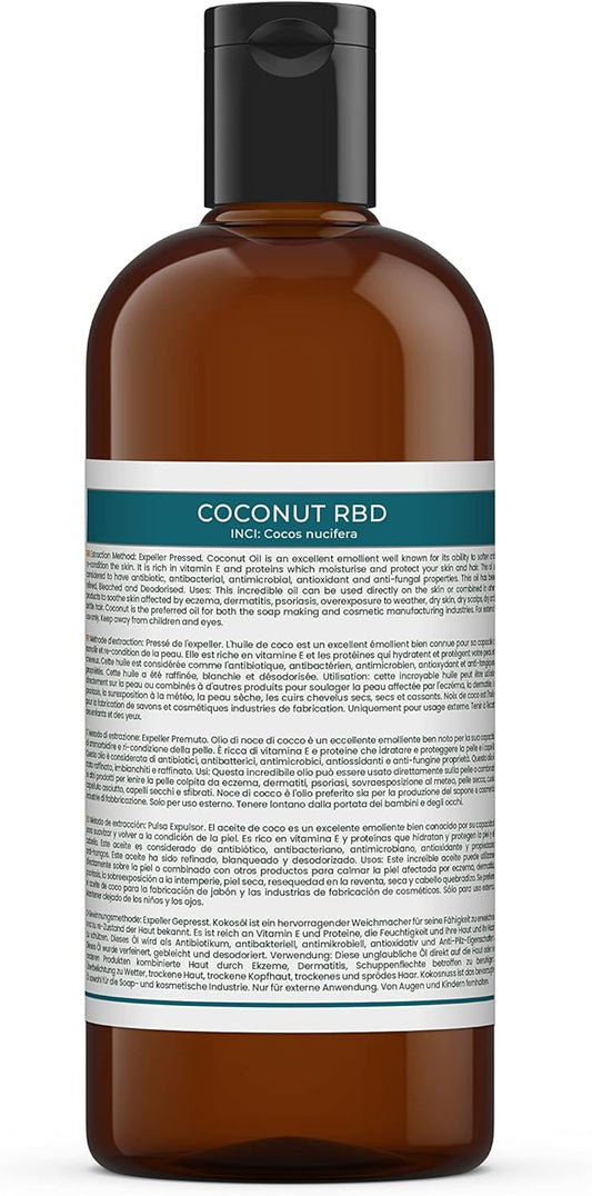 Mystic Moments | Organic Coconut RBD Carrier Oil 500ml - Pure & Natural Oil Perfect for Hair, Face, Nails, Aromatherapy, Massage and Oil Dilution Vegan GMO Free
