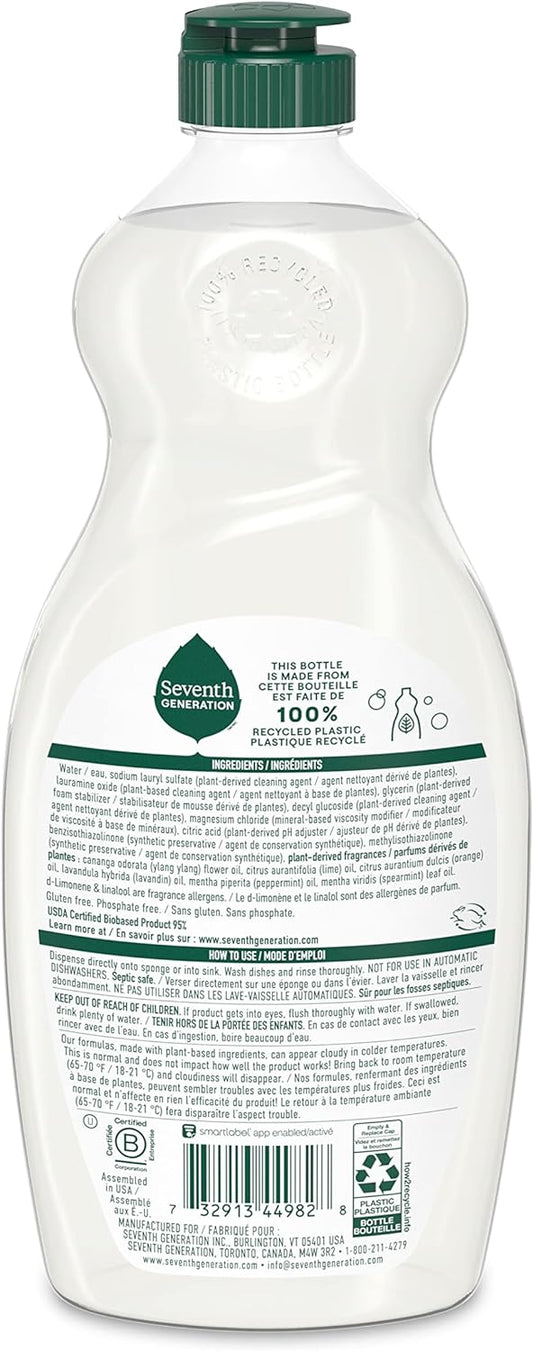 Seventh Generation Dish Soap Liquid, Lavender Flower & Mint, 19 oz, Pack of 6