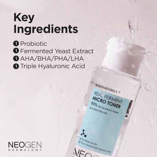 K-Beauty Neogen Dermalogy Real Ferment Micro Toner | Gentle Face Toner W/Triple Hyaluronic Acid & Aha, Bha, Pha, Lha Gentle Exfoliation 5.07 Fl Oz