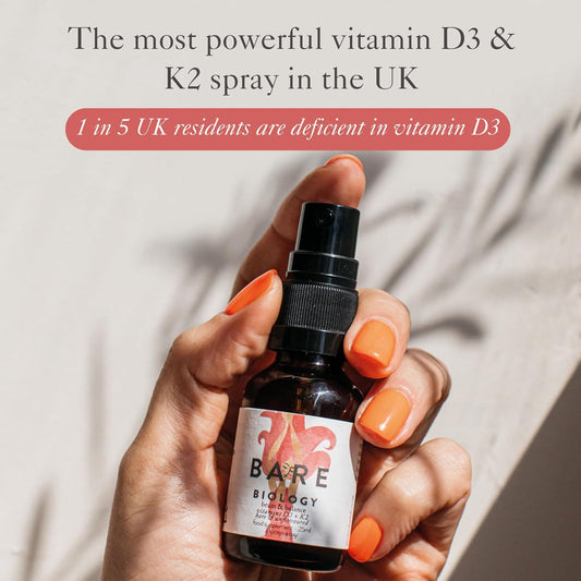 Bare Biology Vitamin D3 4000Iu + K2 100Ug Daily Oral Vitamin D Spray - Beam & Balance Bare & Unflavoured (60 Day Supply - 25Ml) Vegan Made In Uk Vitamin D3 & K2. Supports Immune Health, Bones & Teeth