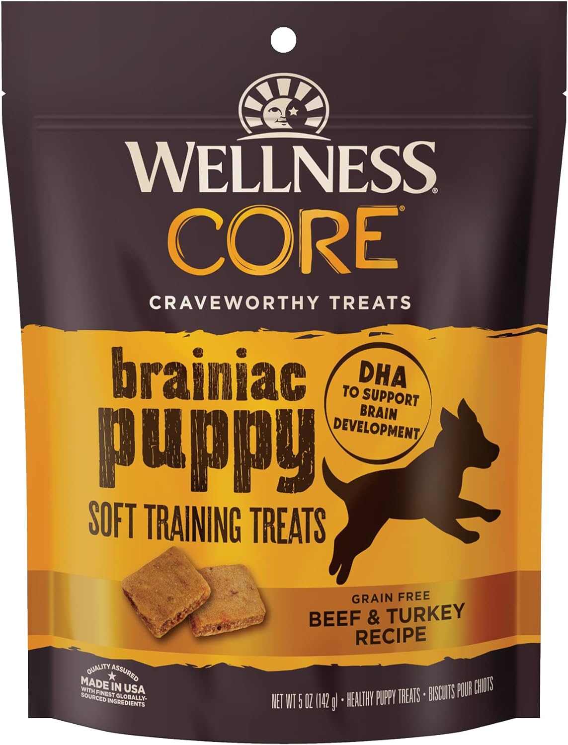 Wellness CORE Brainiac Puppy Soft Training Dog Treats (Previously Puppy Bites), Grain Free, Beef & Turkey, 5 Ounce Bag