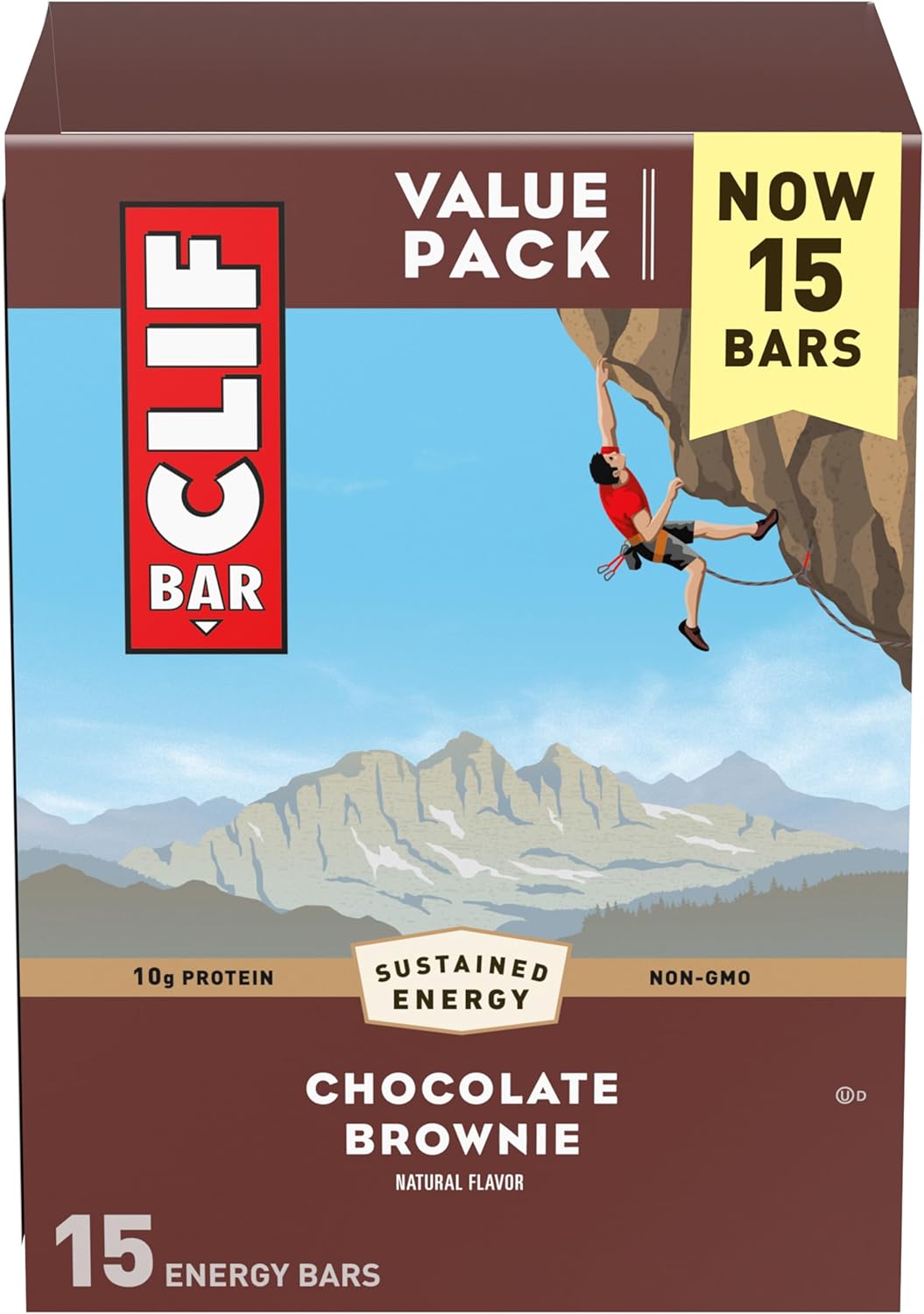 Clif Bar - Chocolate Brownie Flavor - Made With Organic Oats - 10G Protein - Non-Gmo - Plant Based - Energy Bars - 2.4 Oz. (15 Pack)