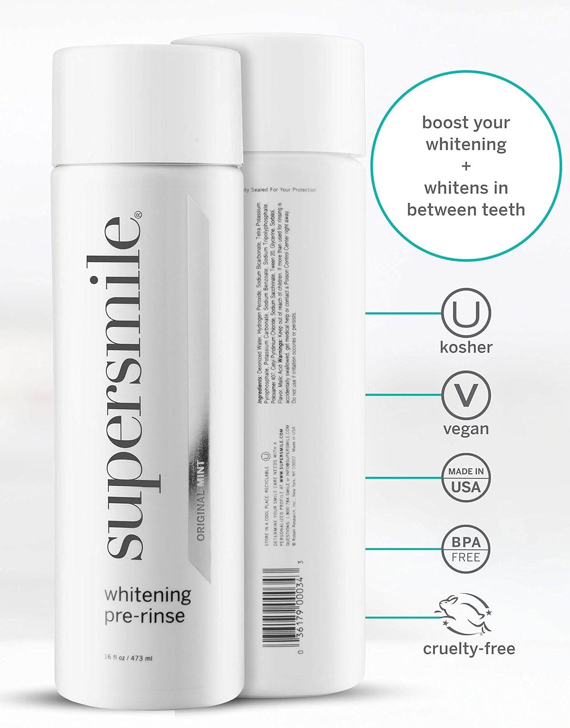 Supersmile Whitening Pre-Rinse - Clinically Formulated Pre-Brush Dental Mouthwash, Cleans and Whitens Teeth in Hard-to-Reach Places - Fresh Breath - Anti-Germicidal - Alcohol-Free (16 Fl Oz) : Beauty & Personal Care