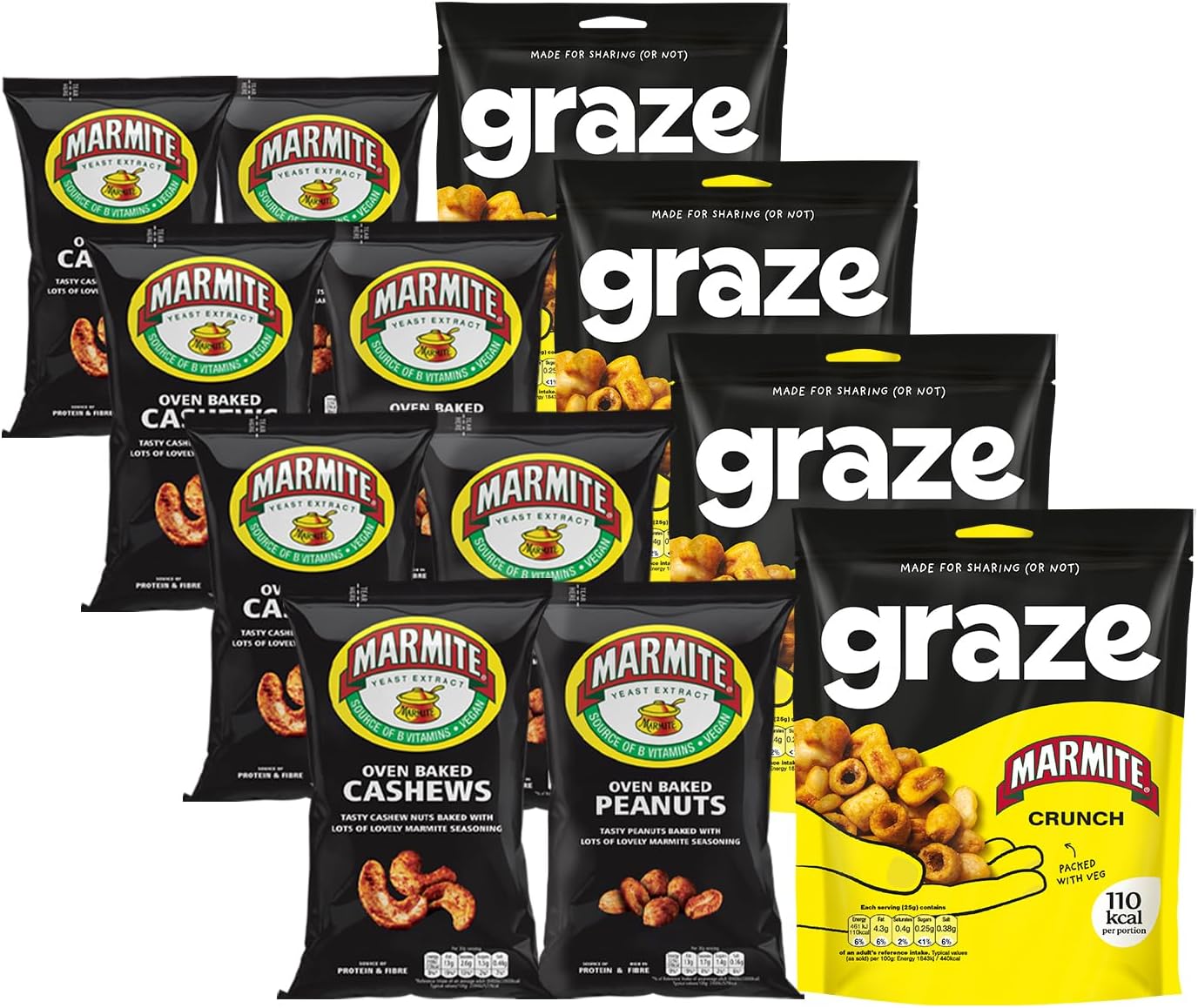 Graze - Healthy Snacks- Multipack Of Marmite Nuts & Marmite Crunch - 30% Less Fat Than Crisps- 12 Bags Mixed Bundle