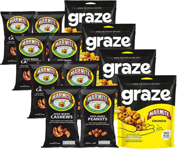 Graze - Healthy Snacks- Multipack Of Marmite Nuts & Marmite Crunch - 30% Less Fat Than Crisps- 12 Bags Mixed Bundle