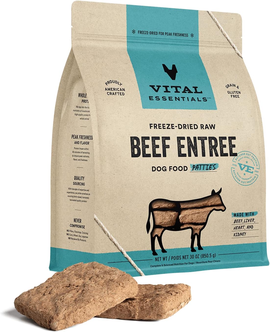 Vital Essentials Freeze Dried Raw Dog Food, Beef Patties Entree, 30 Oz