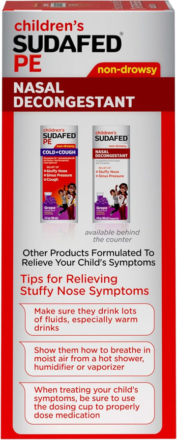 Sudafed Children'S Pe Nasal Decongestant, Liquid Cold Relief Medicine With Phenylephrine Hcl, Alcohol Free And Sugar-Free, Berry-Flavored, 4 Fl. Oz