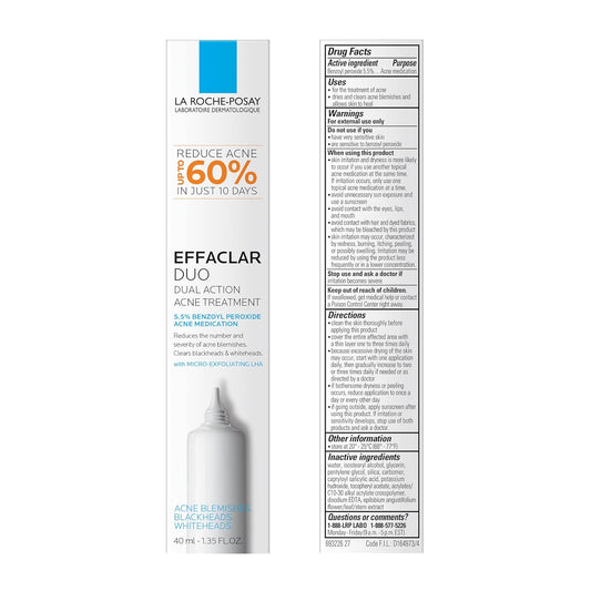 La Roche-Posay Effaclar Duo Dual Action Acne Spot Treatment Cream With Benzoyl Peroxide Acne Treatment For Acne And Blackheads, Lightweight Sheerness, Safe For Sensitive Skin