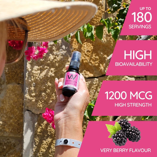 Well Actually Liposomal Vitamin B12 Spray 1200Mcg - High Bioavailability High Absorption Vegan B12 Methylcobalamin Oral Spray For Energy, Brain, Immunity - Very Berry (180 Sprays)