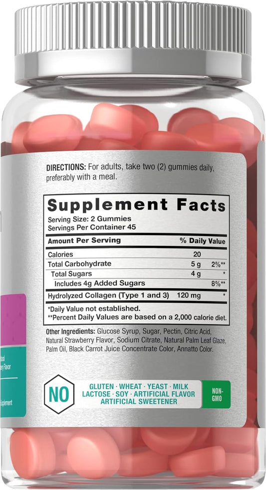 Horbäach Collagen Gummies | 90 Count | Strawberry Flavored Gummy | Hydrolyzed Collagen Type 1 And 3 | Non-Gmo, Gluten Free