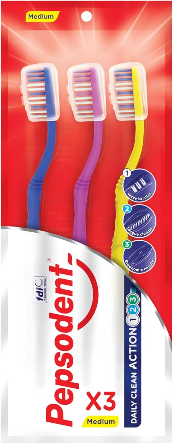 Pepsodent Toothbrush Triple Clean, 3Pcs Medium RED Yellow Pink : Amazon.co.uk: Health & Personal Care