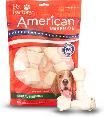 Pet Factory American Beefhide 4-5" Knotted Bones Dog Chew Treats - Natural Flavor, 8 Count/1 Pack