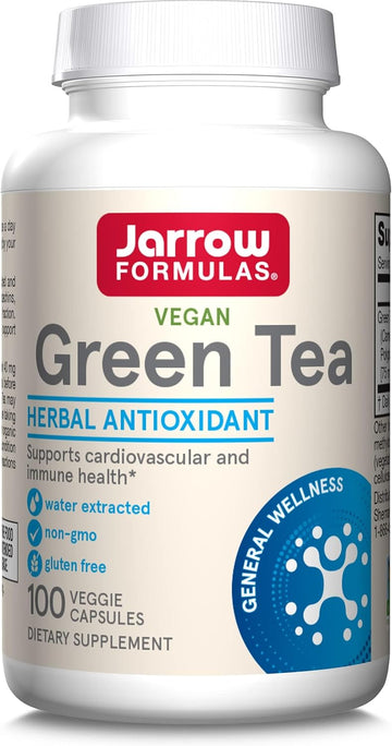 Jarrow Formulas Green Tea 500 mg - 100 Veggie Capsules - Antioxidant Support - 50% Polyphenols - Cardiovascular & Immune Health Dietary Supplement - 100 Servings