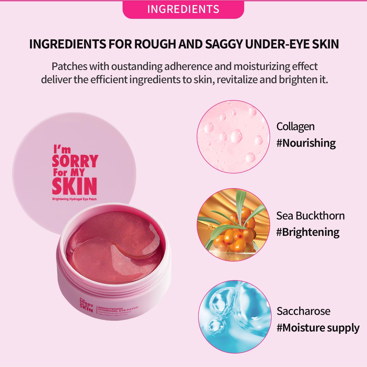 I'M Sorry For My Skin Brightening Hydrogel Eye Patch - Eye Patches For Puffy Eyes And Dark Circles Remover, Under Eye Mask Self Care Gifts For Women - Eye Bag Treatment Skin Care, 60 Ea 3.17Oz / 90G