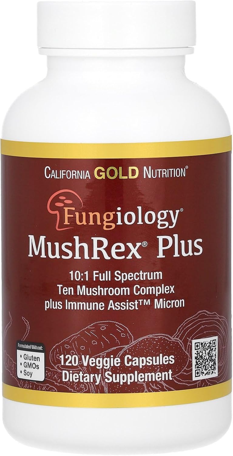 California Gold Nutrition Fungiology, Mushrex Plus, Full-Spectrum Mushroom Complex, Certified Organic, Immune Assist™ Micron, 120 Plantcaps