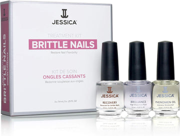 Jessica Nail Strengthener And Repair Treatment For Brittle Nails, 3 Step Nailcare Kit With Cuticle Oil, Recovery Base, And Brilliance Top Coat, Clear, Fast Drying