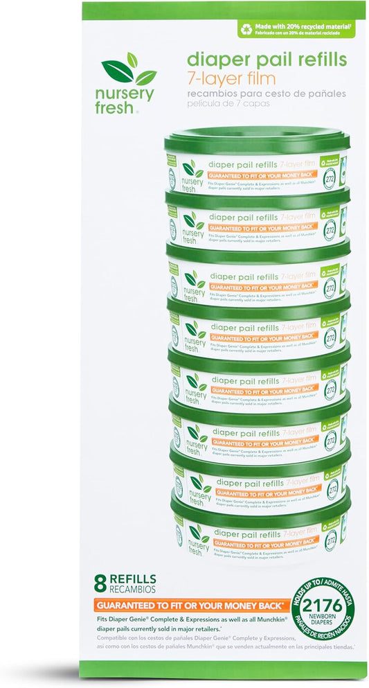 Nursery Fresh® Refill Rings For Diaper Genie® And Munchkin® Diaper Pails, Holds Up To 2,176 Newborn Diapers, 8 Pack
