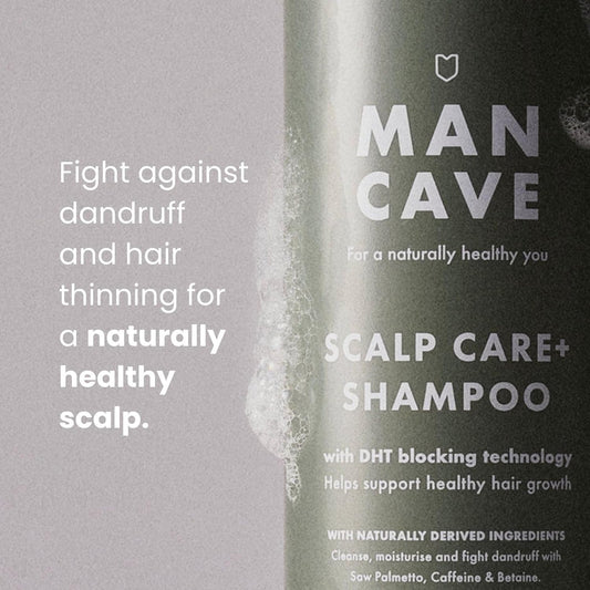Mancave Scalp Care Shampoo For Men, Dht Blocker Encourages Hair Growth And Dandruff Control, Contains Saw Palmetto, Panthenol And Betaine, Sulphate Free, Natural, Vegan, Cruelty Free, 350 Ml