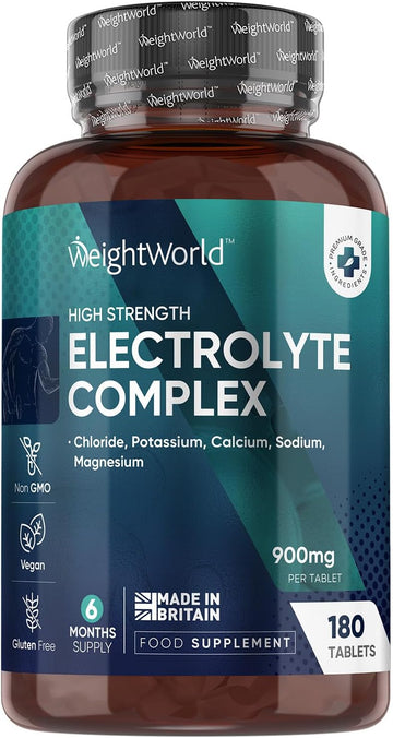 Electrolyte Tablets 900Mg - 6 Months Supply - 180 Electrolyte Complex Tablets - Unflavoured, High-Strength & Vegan-Friendly - Sodium, Magnesium, Chloride, Calcium, & Potassium - Non-Gmo & Gluten-Free