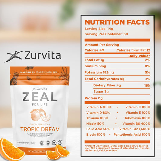 Zurvita- Zeal for Life- 30-Day Wellness Bag- Tropic Dream- 420 Grams