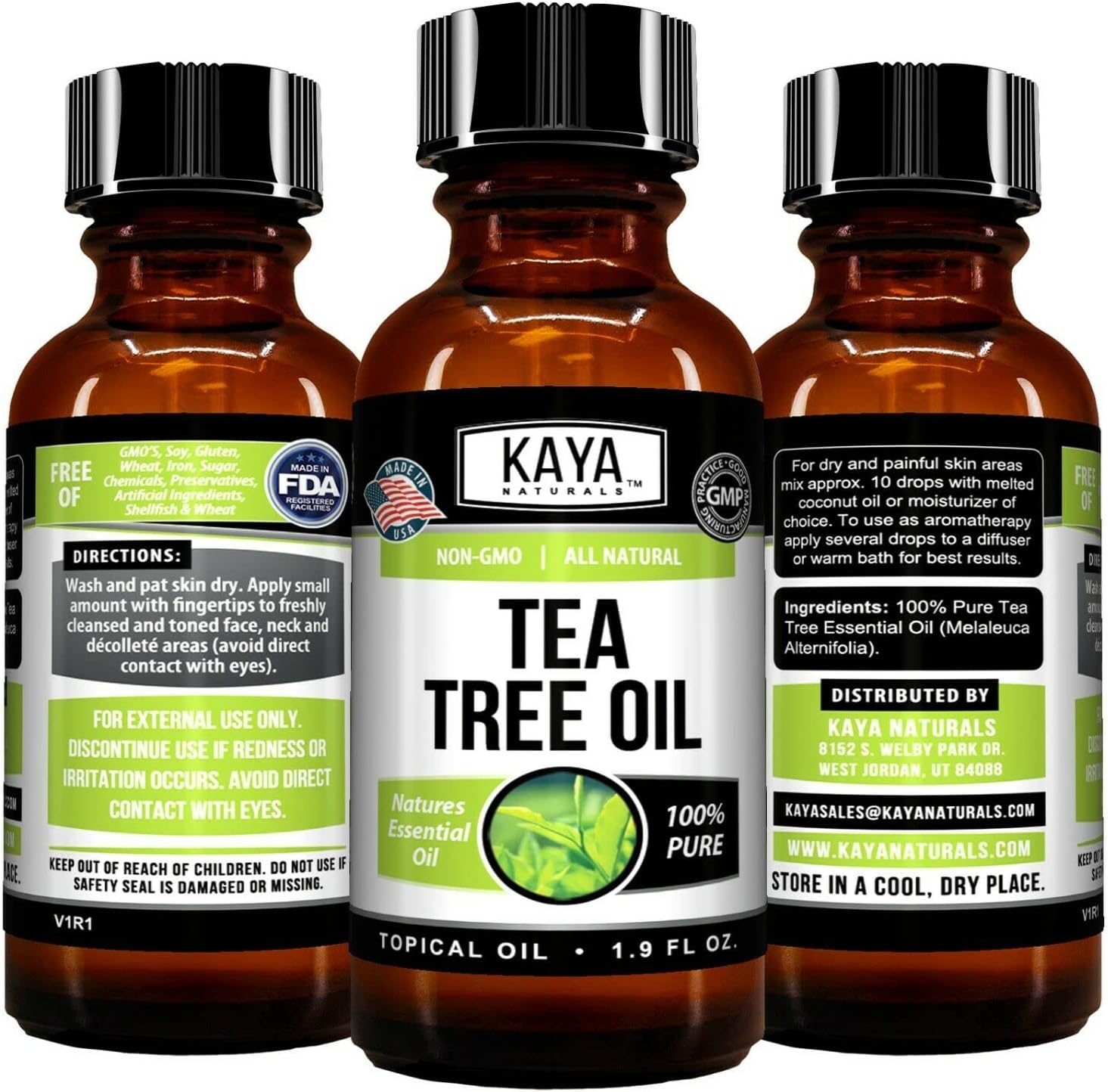 Kaya Naturals - 100% Pure Tea Tree Melaleuca Oil | Therapeutic Grade Essential Oil Undiluted Oil Drops, for Plant Therapy, Diffuser, for Skin, Hair and Nails (2oz) : Health & Household