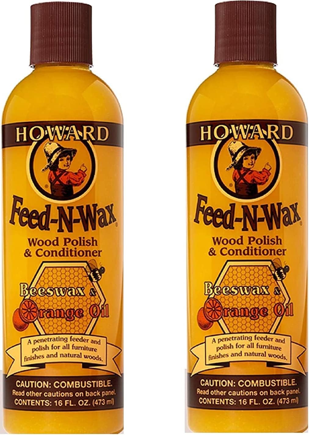 Howard Products FW0016 Wood Polish & Conditioner, 16 oz, orange, 16 Fl Oz (2)