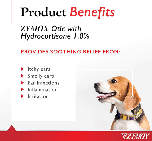 Zymox Otic Enzymatic Solution For Dogs And Cats To Soothe Ear Infections With 1% Hydrocortisone For Itch Relief, 8Oz