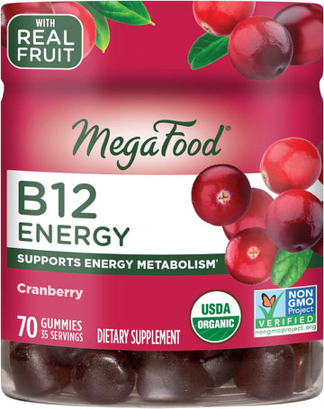 Megafood Vitamin B12 Energy Gummies - Vegan - With Methyl B12 Vitamins To Support Cellular Energy Production - Cranberry - Daily Vitamin B12 Supplement - Usda Organic - 70 Gummies, 35 Servings