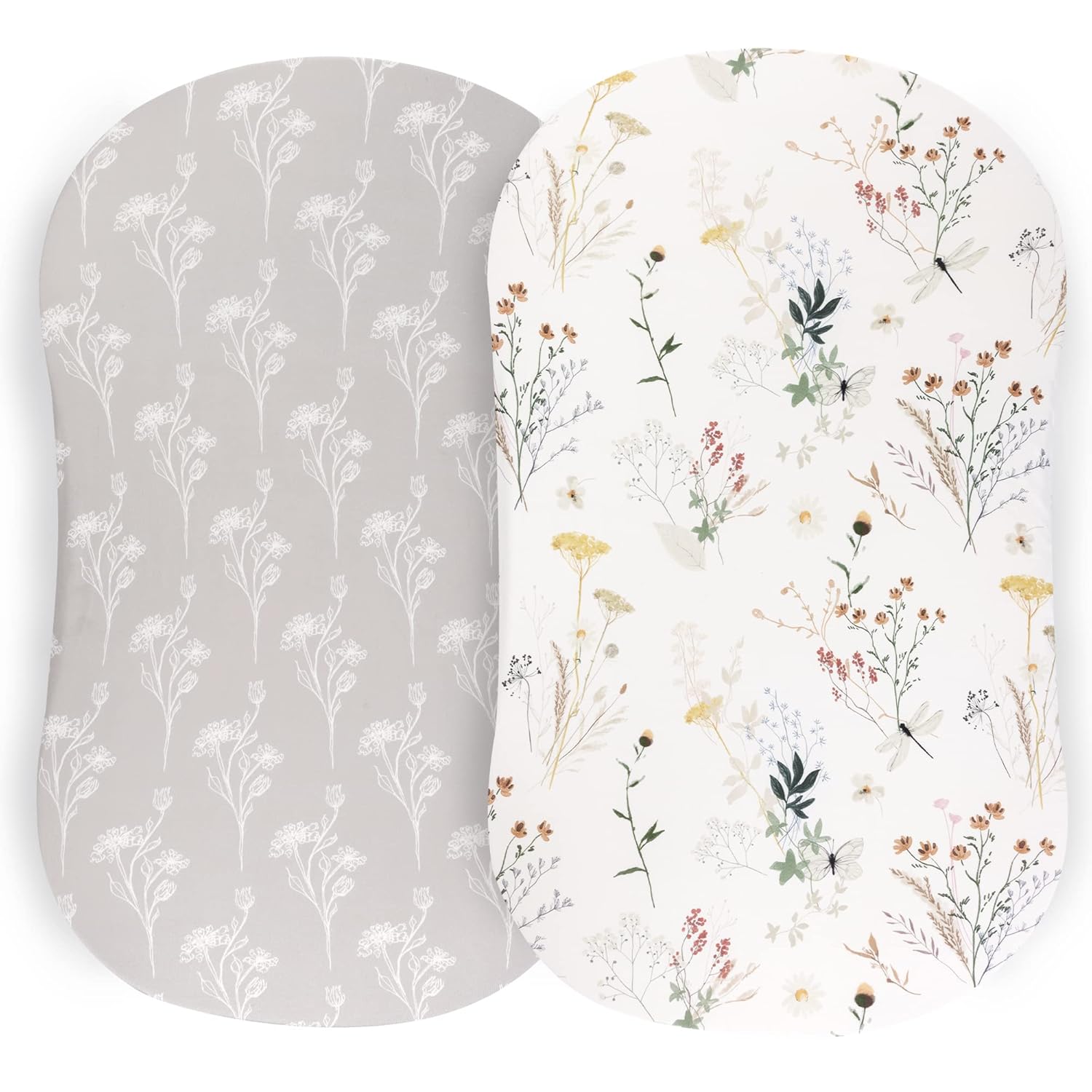 Pobibaby - 2 Pack Premium Bassinet Sheets For Standard Bassinets - Ultra-Soft Jersey Knit, Stylish Floral Pattern, Safe And Snug For Baby (Wildflower)