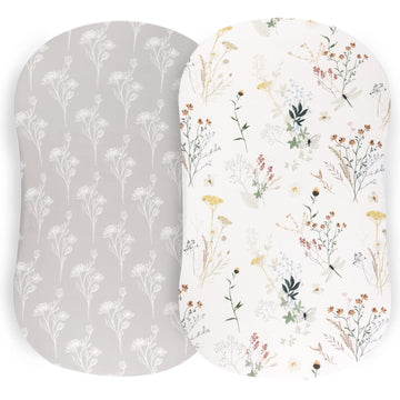 Pobibaby - 2 Pack Premium Bassinet Sheets For Standard Bassinets - Ultra-Soft Jersey Knit, Stylish Floral Pattern, Safe And Snug For Baby (Wildflower)