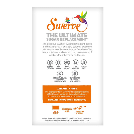 Swerve Zero Calorie Sweetener With Erythritol, Stevia-Free Sugar Replacement, 80 Packets