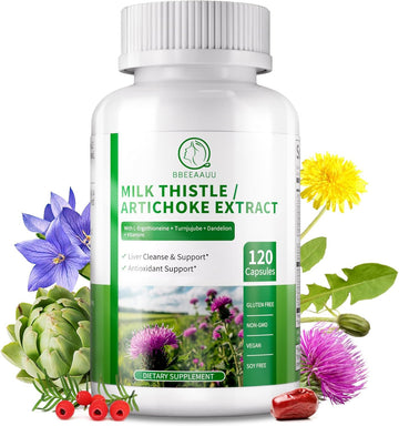 Liver Cleanse Detox & Repair 120 Capsules, 16-In-1 Herbal Liver Support Supplement With Milk Thistle, Artichoke, L-Ergothioneine, Turnjujube Dandelion Extract For Liver Renew & Antioxidant
