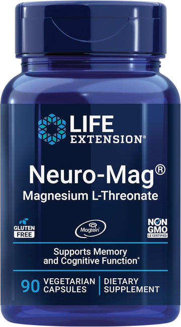 Life Extension Neuro-Mag Magnesium L-Threonate, Magtein, Magnesium Supplement, Brain Health, Memory & Attention, Gluten Free, Vegetarian, Non-Gmo, 90 Vegetarian Capsules