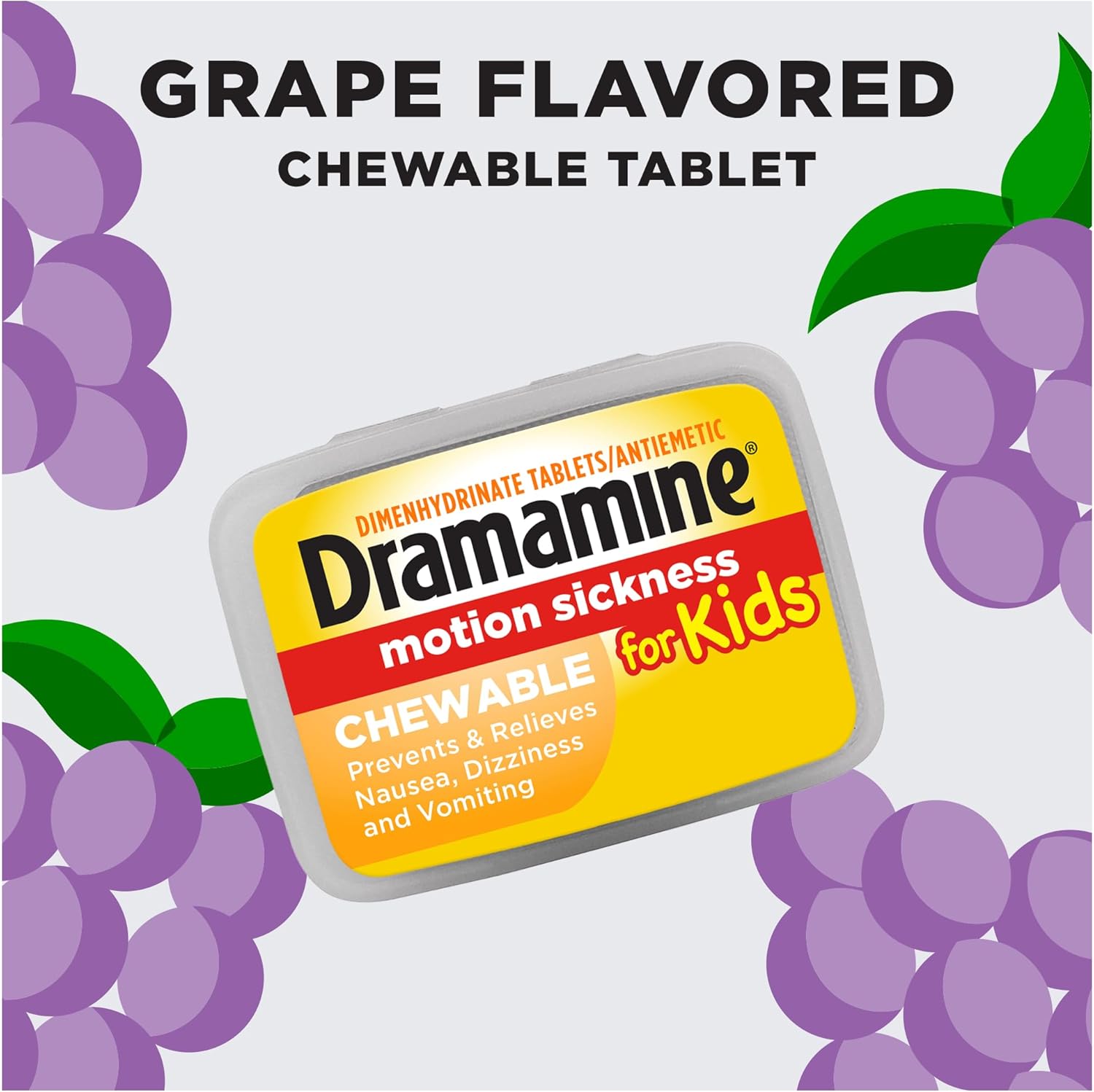 Dramamine Kids Chewable, Motion Sickness Relief, Grape Flavor, 8 Count, 3 Pack : Health & Household