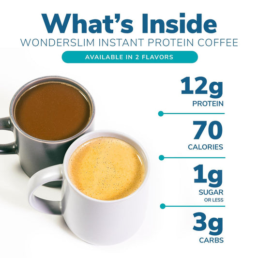 Wonderslim Protein Instant Coffee With Cream, 12G Protein, 70 Calories, 3G Net Carbs, Gluten Free & Keto Friendly (7Ct)