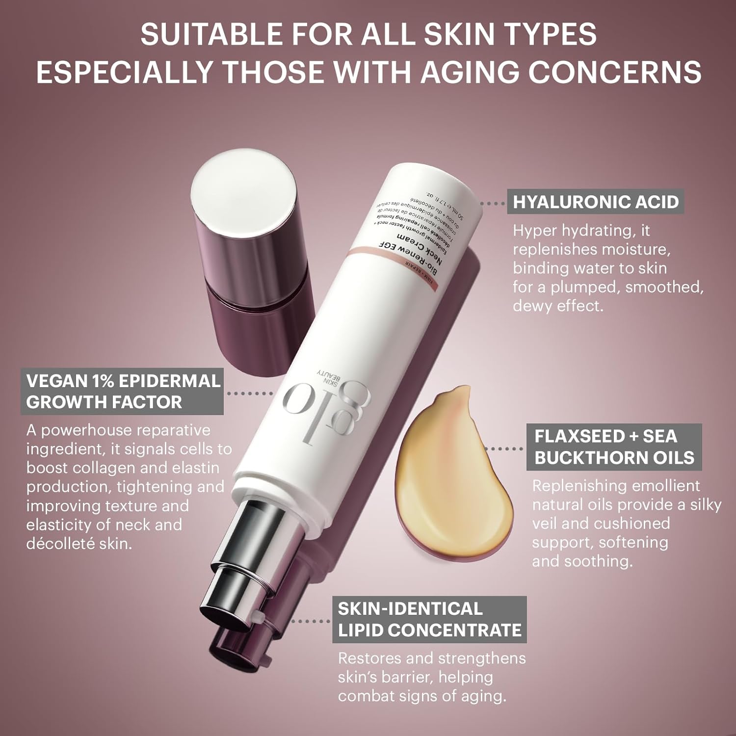 Glo Skin Beauty Bio-Renew Egf Neck Cream - Epidermal Growth Factor Neck + Décolleté Cell Repairing Formula, Reduce The Appearance Of Wrinkles, Fine Lines Crepey & Sagging Skin : Beauty & Personal Care
