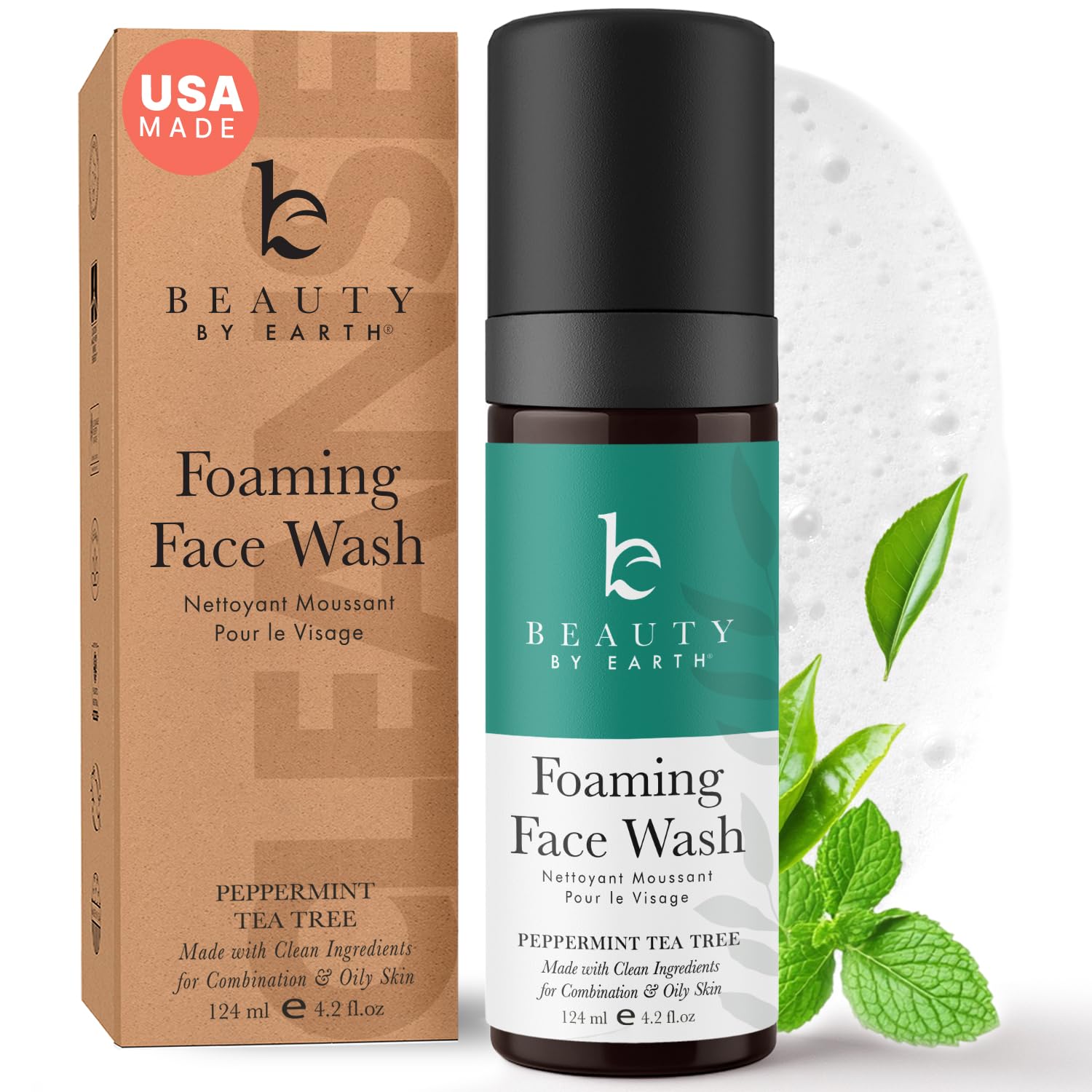 Beauty By Earth Foaming Face Wash Cleanser – Gentle, Non-Toxic Daily Facial Wash For Sensitive & Oily Skin, Natural & Organic Ingredients, Made In Usa