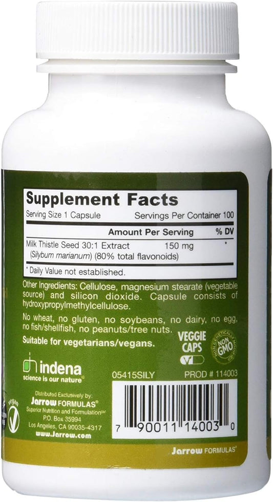 Jarrow Formulas Milk Thistle 150 Mg With 30:1 Standardized Silymarin Extract, Dietary Supplement For Liver Function Support, 100 Veggie Capsules, 33-100 Day Supply
