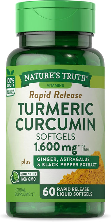 Nature'S Truth Turmeric Curcumin Complex | 1600Mg | 60 Softgel Capsules | With Ginger, Astragalus, & Black Pepper Extract | Non-Gmo & Gluten Free Supplement