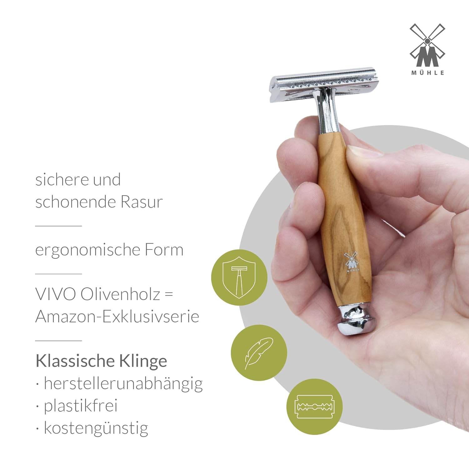 Mühle Vivo Olive Wood Closed Comb Safety Razor - Clean Shaving, Modern Design : Beauty & Personal Care