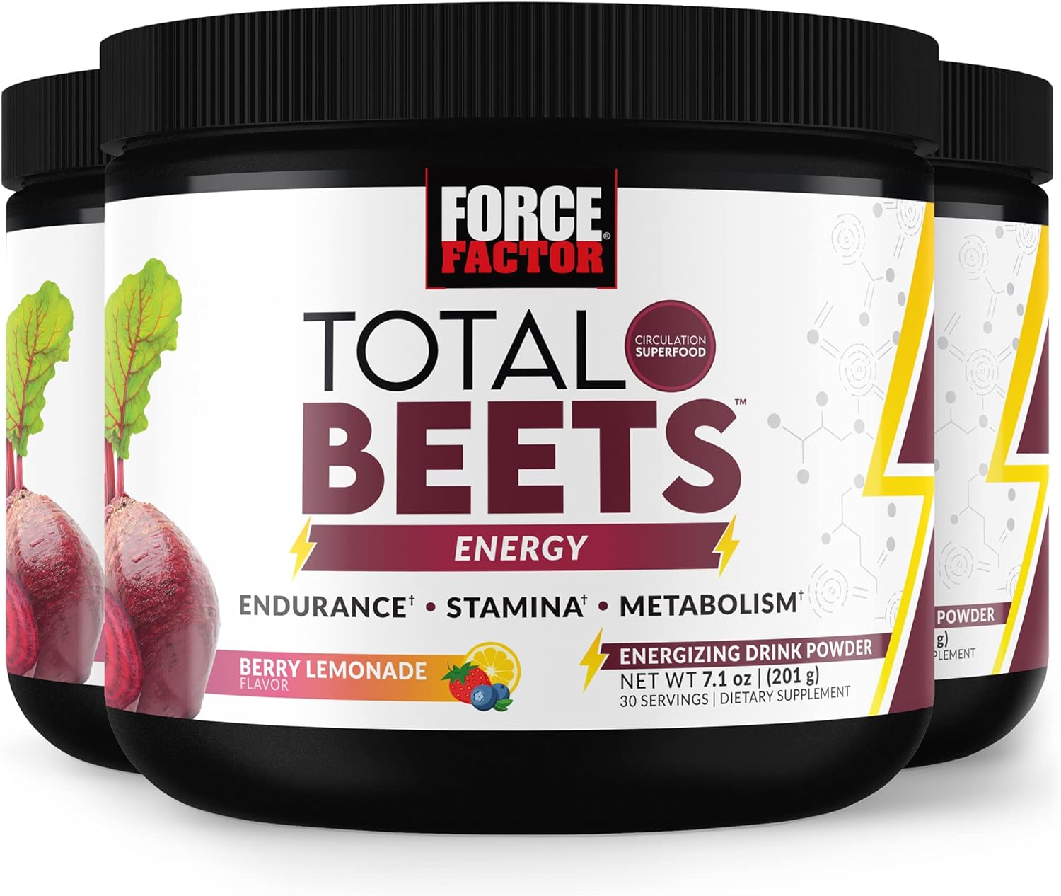 Force Factor Total Beets Energy Drink Mix 3-Pack, Superfood Beet Root Powder, Nitrates To Boost Energy, Support Circulation, Blood Flow, Nitric Oxide And Stamina, Heart Health Supplement, 90 Servings