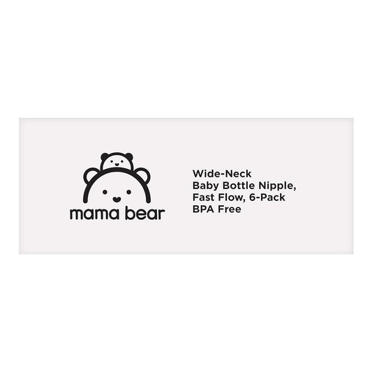 Mama Bear Wide-Neck Baby Bottle Nipple, BPA-Free, Fast Flow (Pack of 6), Compatible with Mama Bear Wide-Neck Baby Bottles only