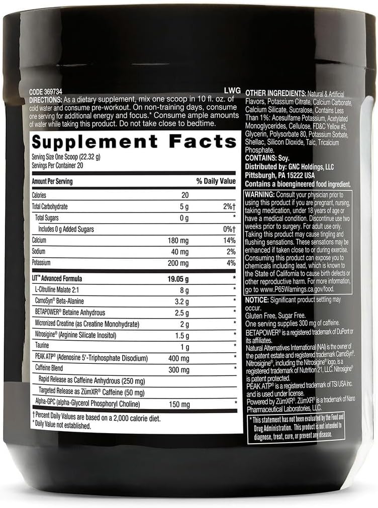 BEYOND RAW LIT AF | Advanced Formula Clinical Strength Pre-Workout Powder | Contains Caffeine, L-Citruline, and Nitrosigine | Lemon Ice | 20 Servings : Health & Household